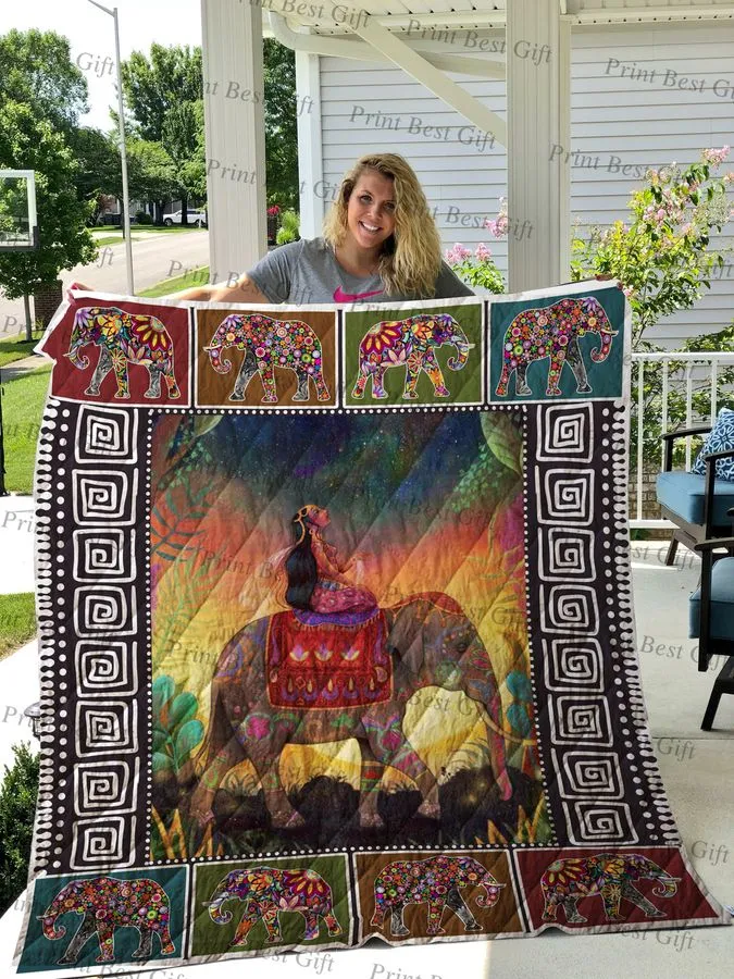 A Girl Riding Elephant Quilt Blanket Great Customized Gifts For Birthday Christmas Thanksgiving Perfect Gifts For Elephant Lover