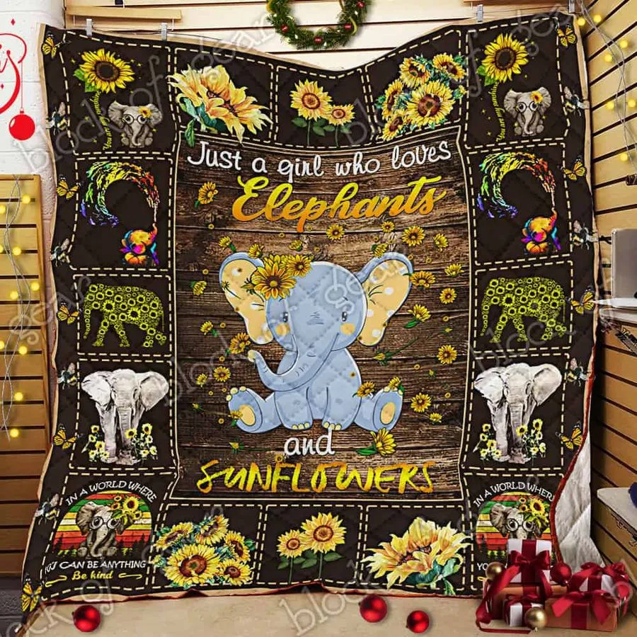 A Girl Who Loves Elephants And Sunflowers 3D Quilt Blanket