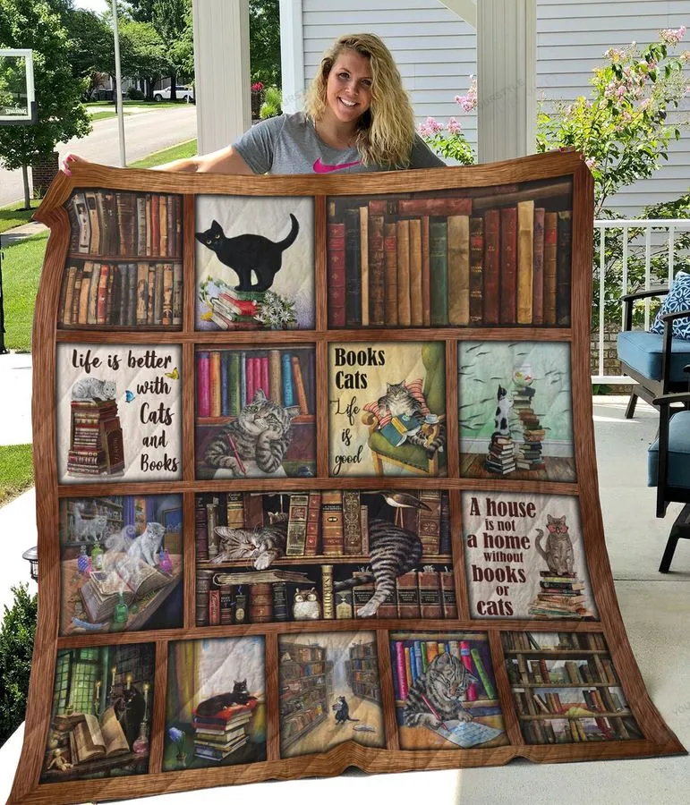 A House Is Not A Home Without Books Or Cat Quilt Blanket Great Customized Gifts For Birthday Christmas Thanksgiving Perfect Gifts For Cat Lover