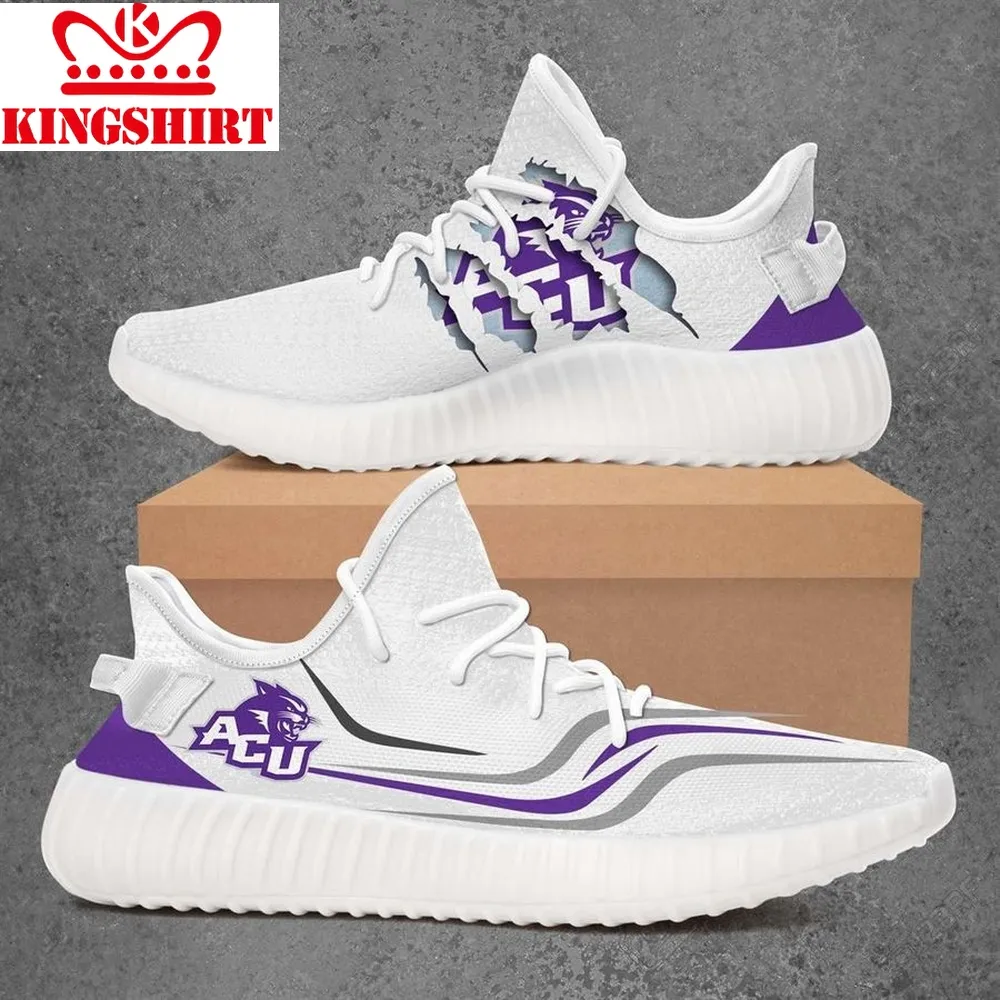 Abilene Christian University Wildcats Ncaa Yeezy White Shoes Sport Sneakers   Yeezy Shoes