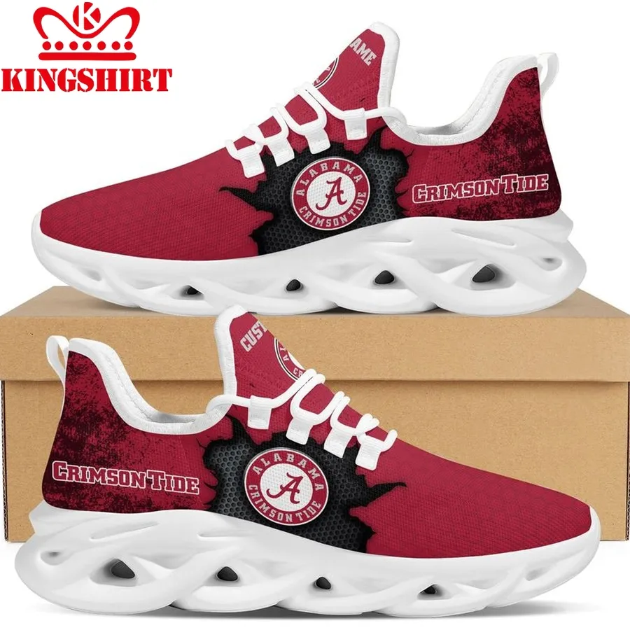 Alabama Crimson Tide Cracked Design Trending Max Soul Clunky Sneaker Shoes Custom Name Personalized  Fans