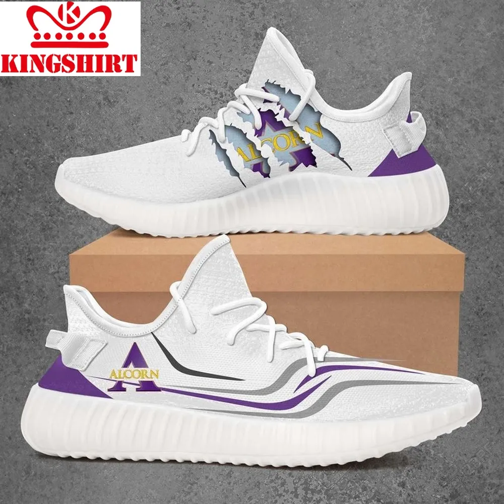 Alcorn State Braves Ncaa Yeezy White Shoes Sport Sneakers   Yeezy Shoes