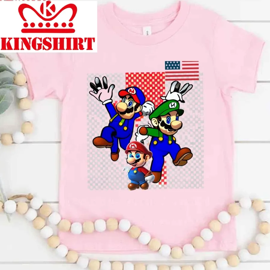 American Flag Design Nintendo Super Mario Unisex T Shirt