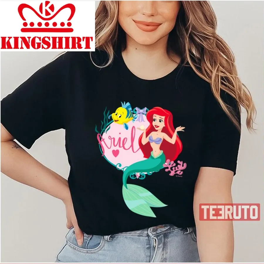 Ariel With Flounder Name Graphic Unisex T Shirt
