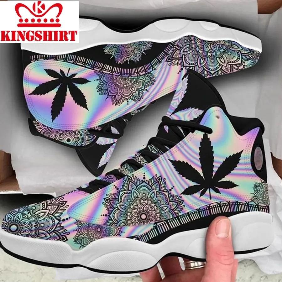 Cannabis Weed Hologram Air Jordan 13 Sneakers Shoes For Men And Women Air Jd13 Shoes Cannabis Psychedelic Marijuana Lover
