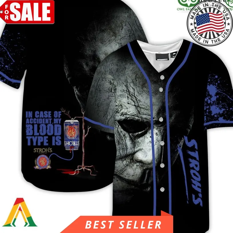 Halloween Horror Michael Myers Stroh's Beer Halloween Baseball Jersey Shirt
