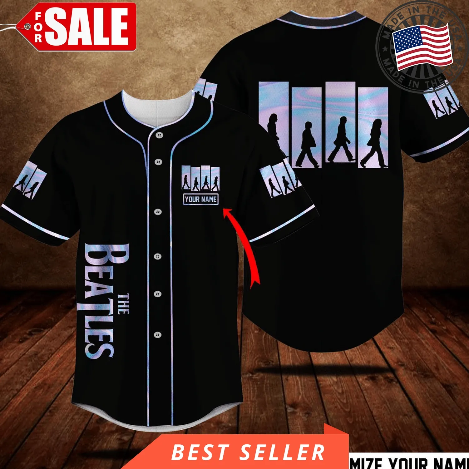 Hologram Band Beatles Personalized Custom Name Baseball Tee Jersey Shirt Unisex Men Women