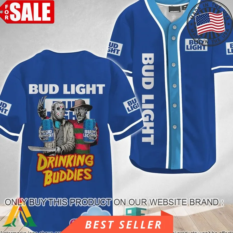 Horror Freddy  Jason Drinking Buddies Bud Light Baseball Jersey