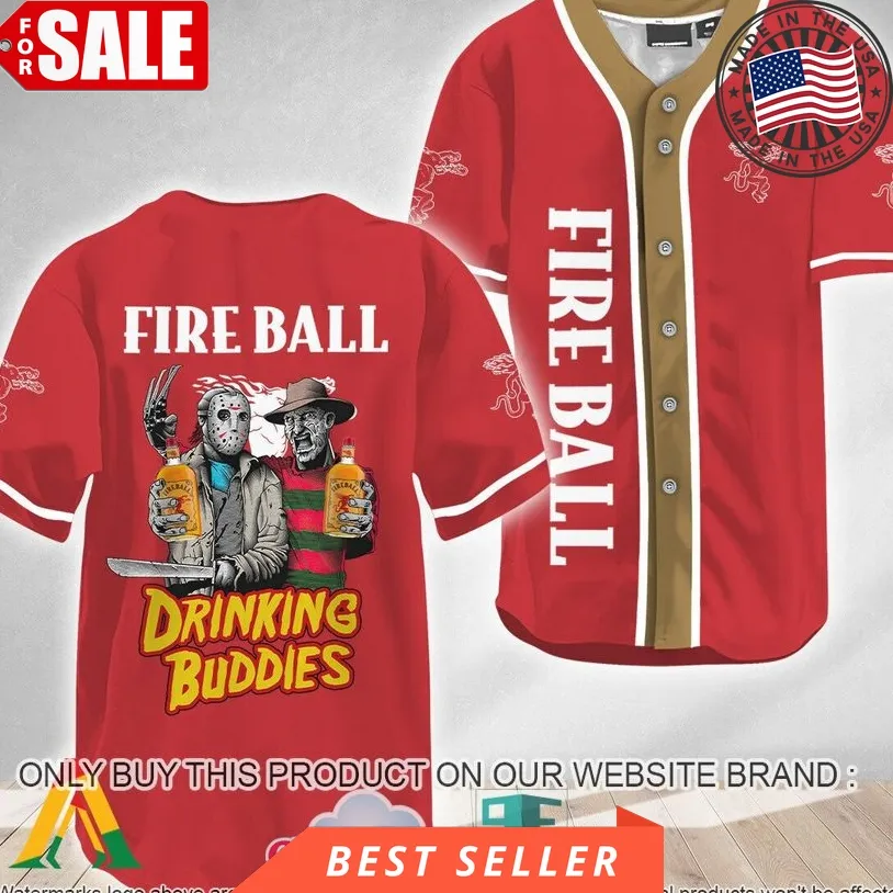 Horror Freddy  Jason Drinking Buddies Fireball Baseball Jersey