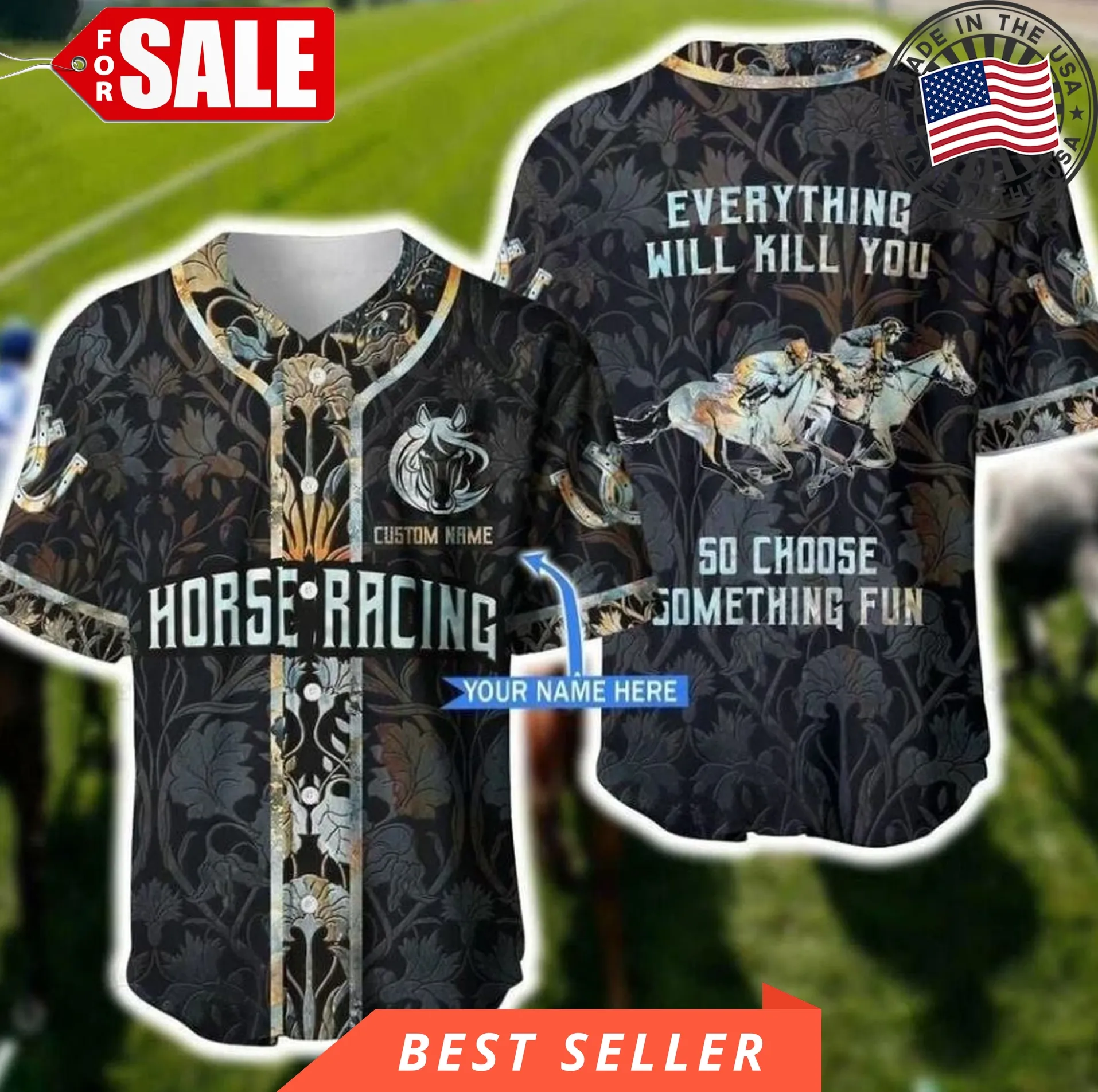Horse Racing Choose Something Fun Art Personalized Custom Baseball Jersey