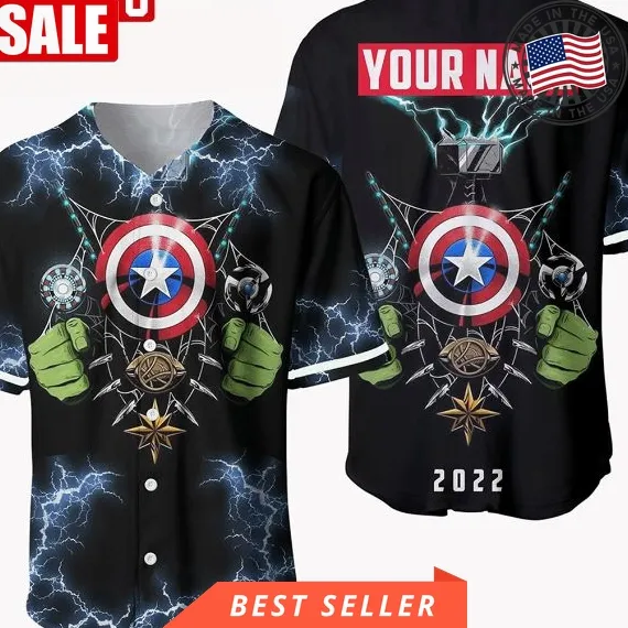 Hulk Captain Black Panther Super Heroes Marvel 2022 Baseball Jersey Custom Name