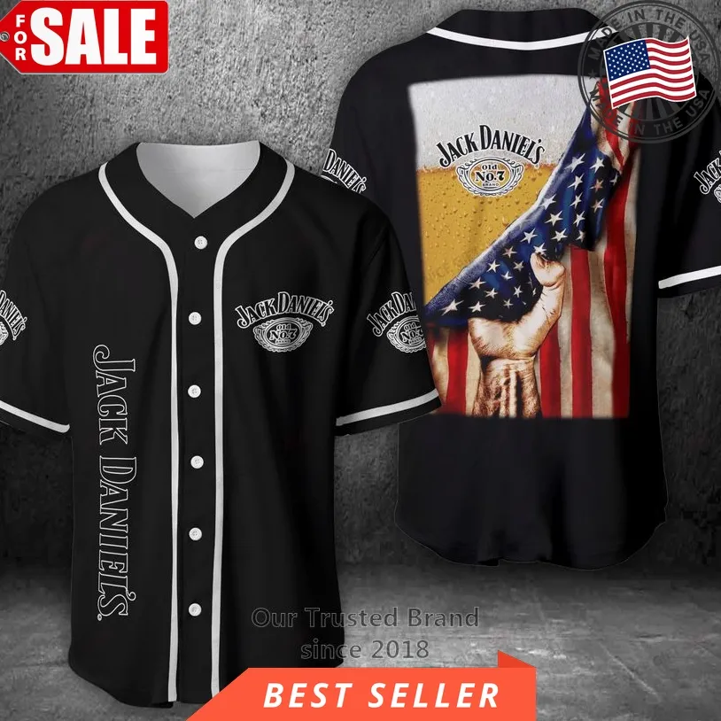 Jack Daniel's Beer United States Flag Black Baseball Jersey