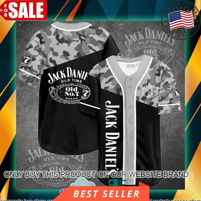 Jack Daniel's Grey Camo Black Baseball Jersey