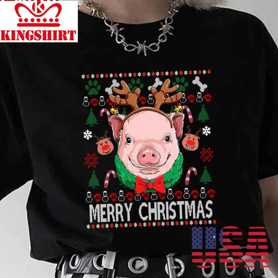Pig Merry Christmas Pig Antlers Pig Owner Christmas Unisex T Shirt