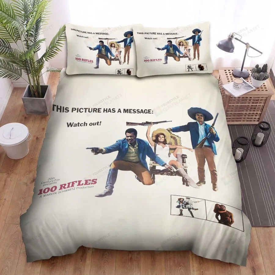 100 Rifles (1969) Th Picture Has A Message Movie Poster Bed Sheets Spread Comforter Duvet Cover Bedding Sets