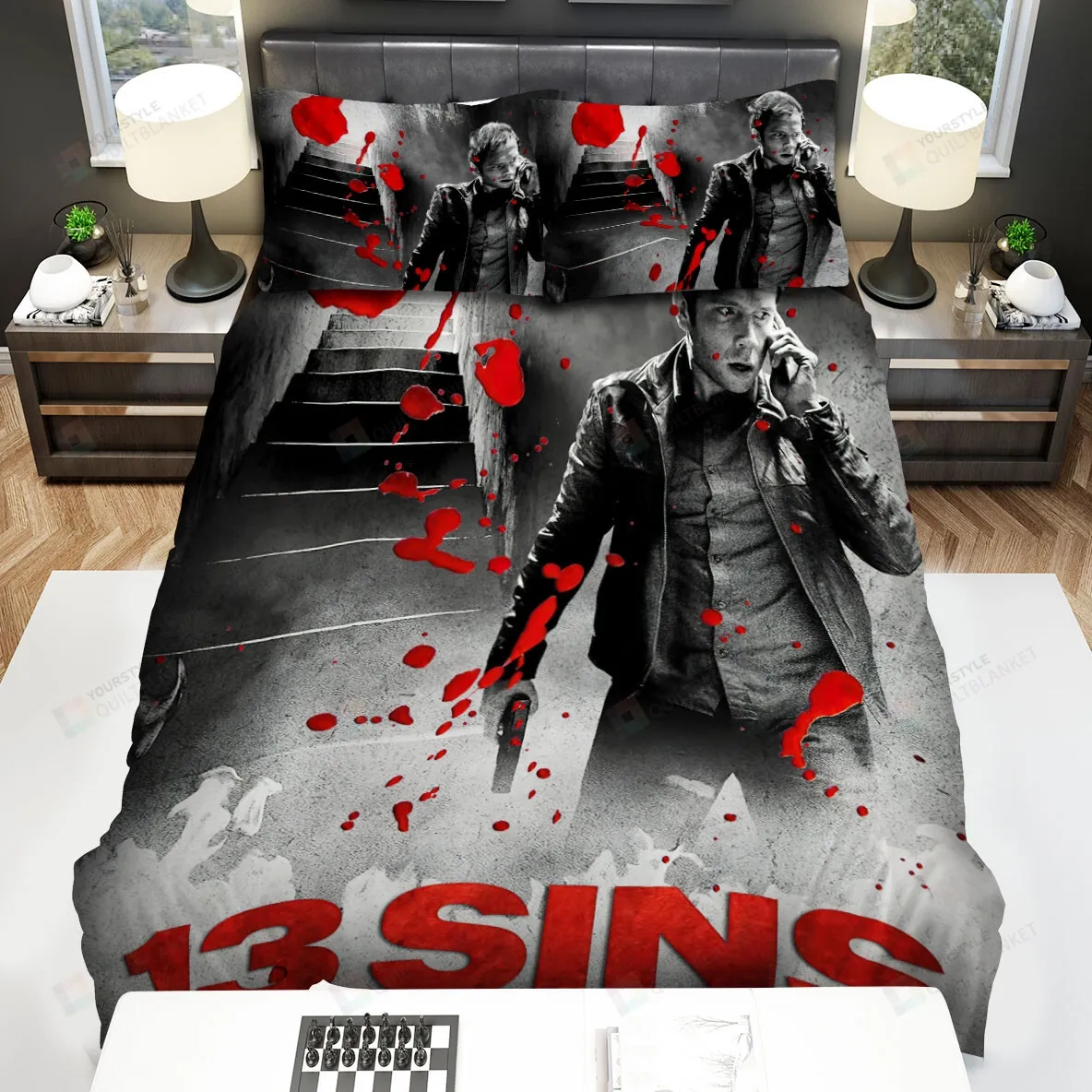 13 Sins The Men Is Hearing The Phone With Gun On The Hand Movie Poster Bed Sheets Spread Comforter Duvet Cover Bedding Sets
