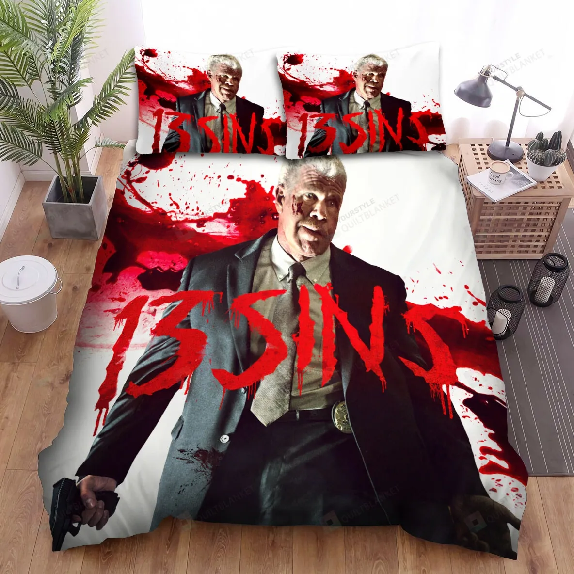 13 Sins The Men With Gun On Hand And Blood Movie Poster Bed Sheets Spread Comforter Duvet Cover Bedding Sets
