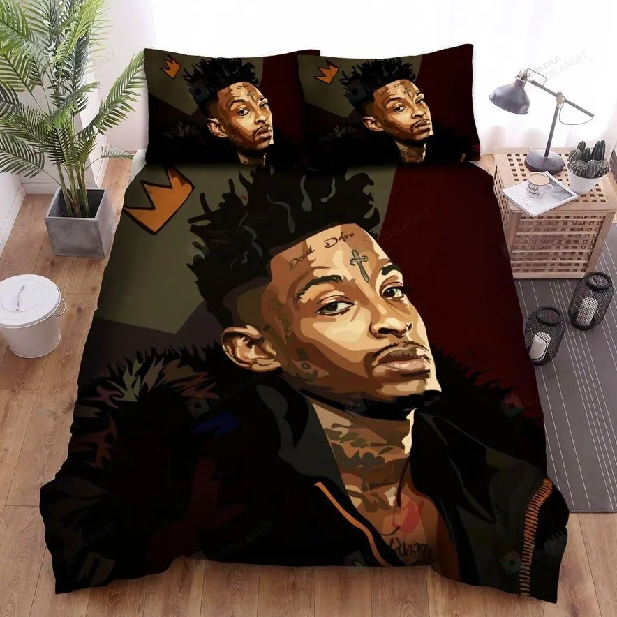 21 Savage With The Crown Art Bed Sheets Spread Comforter Duvet Cover Bedding Sets