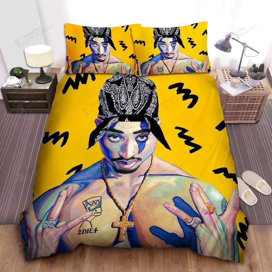2Pac Yellow Background Bed Sheets Spread Comforter Duvet Cover Bedding Sets