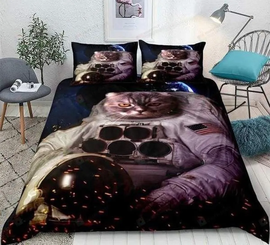 3D Astronaut Cat Bed Sheets Spread Duvet Cover Bedding Sets
