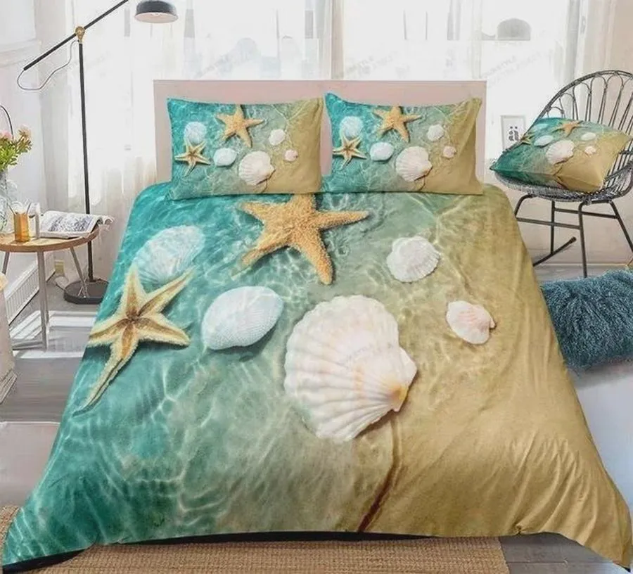 3D Beach Starfish And Seashell Relax Landscape Cotton Bed Sheets Spread Comforter Duvet Cover Bedding Sets