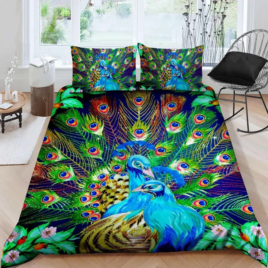 3D Beautiful Peacock Cotton Bed Sheets Spread Comforter Duvet Cover Bedding Sets