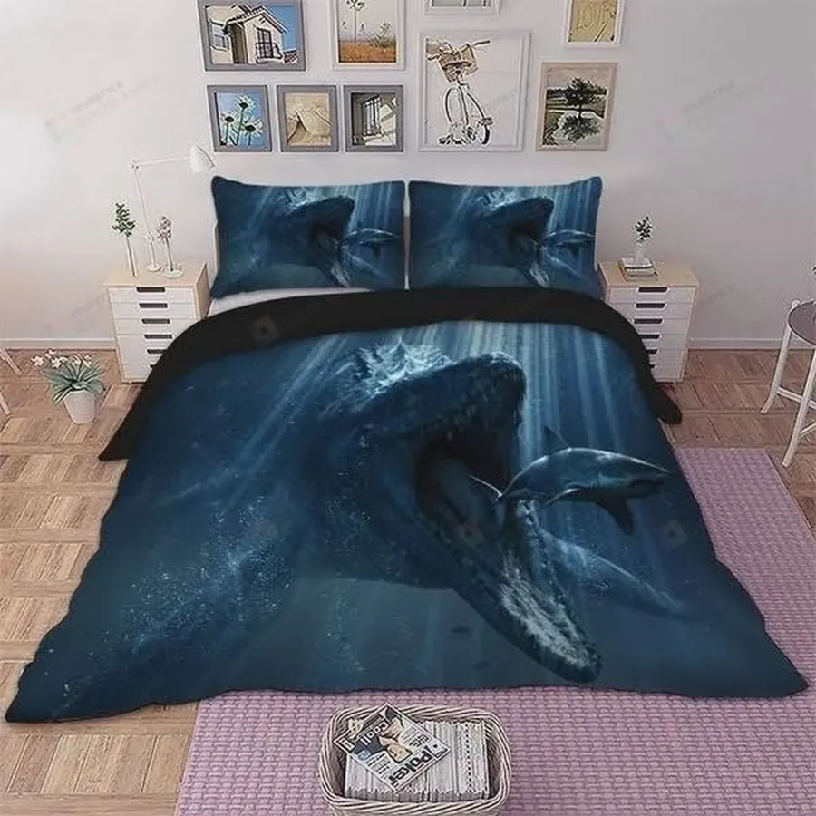 3D Big Dinosaur Eating Shark Cotton Bed Sheets Spread Comforter Duvet Cover Bedding Sets