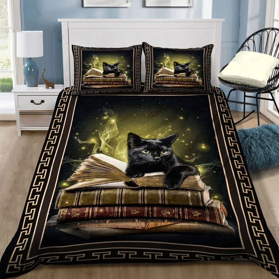 3D Black Cat On The Book Bed Sheets Duvet Cover Bedding Sets