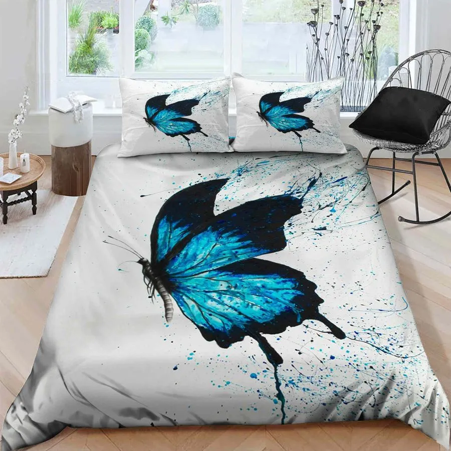 3D Blue Butterfly Painting Cotton Bed Sheets Spread Comforter Duvet Cover Bedding Sets
