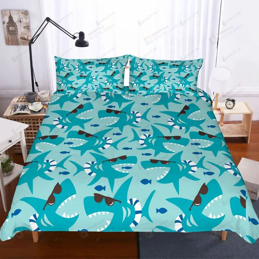 3D Blue Cartoon Shark Bed Sheets Duvet Cover Bedding Set Great Gifts For Birthday Christmas Thanksgiving