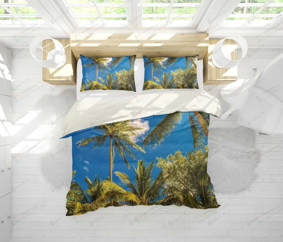 3D Blue Sky Coconut Tree Bed Sheets Duvet Cover Bedding Set Great Gifts For Birthday Christmas Thanksgiving