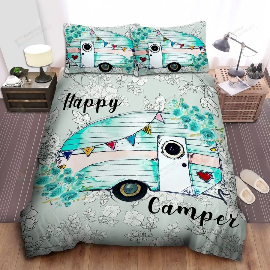3D Camping Car Happy Camper Cotton Bed Sheets Spread Comforter Duvet Cover Bedding Sets
