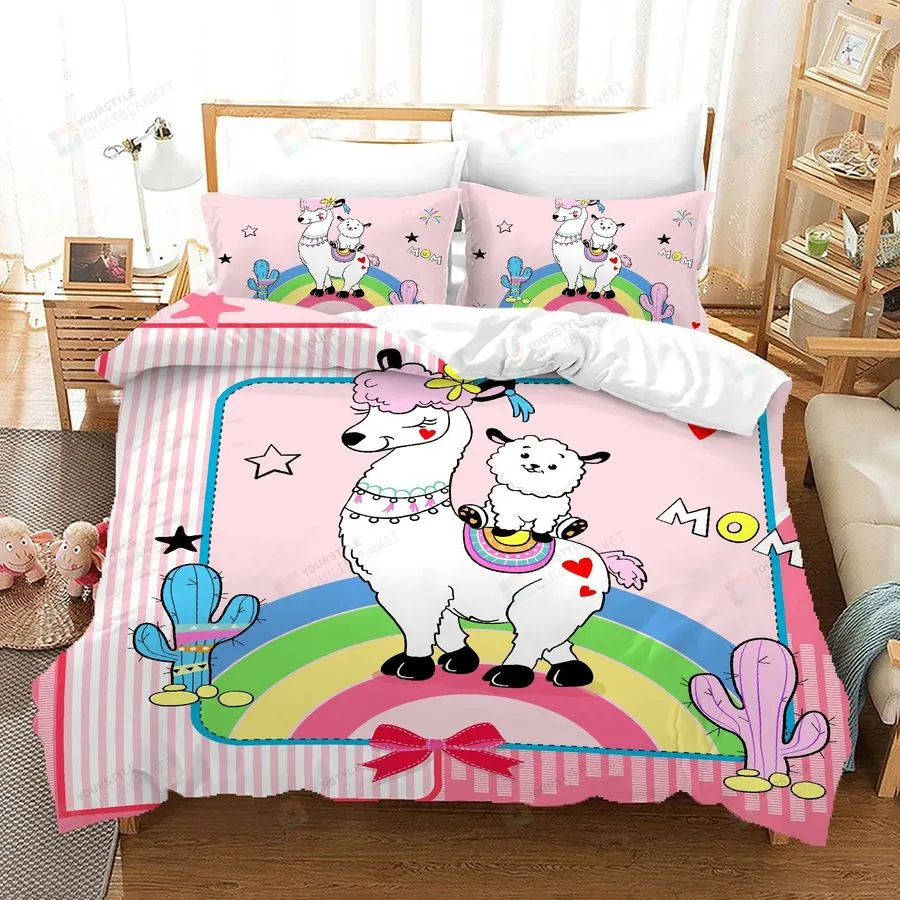 3D Cartoon Alpaca Rainbow Bedding Set Bed Sheet Spread Comforter Duvet Cover Bedding Sets