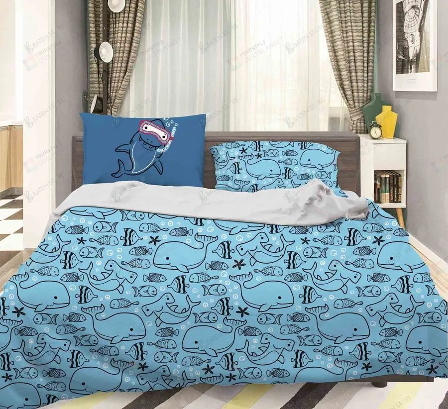3D Cartoon Blue Fishes Bed Sheets Duvet Cover Bedding Set Great Gifts For Birthday Christmas Thanksgiving