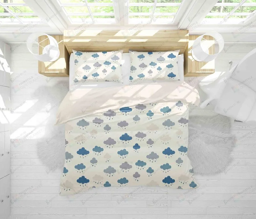 3D Cartoon Clouds Rain Bed Sheets Duvet Cover Bedding Set Great Gifts For Birthday Christmas Thanksgiving