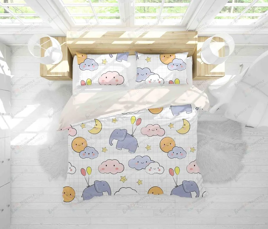 3D Cartoon Elephant Up The Cloud Bed Sheets Duvet Cover Bedding Set Great Gifts For Birthday Christmas Thanksgiving