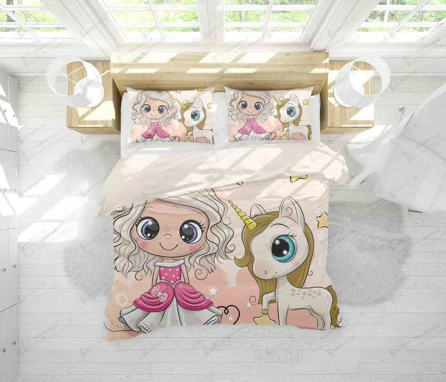 3D Cartoon Girl Unicorn Bed Sheets Duvet Cover Bedding Set Great Gifts For Birthday Christmas Thanksgiving