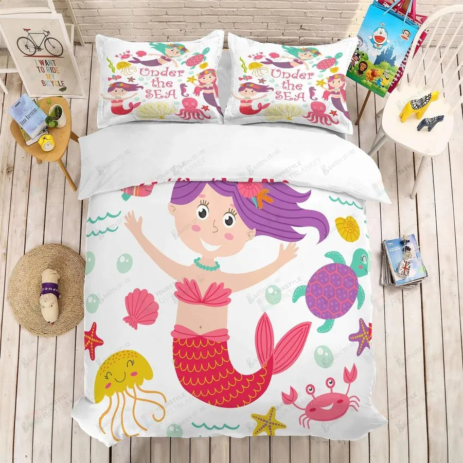 3D Cartoon Mermaid Bed Sheets Duvet Cover Bedding Set Great Gifts For Birthday Christmas Thanksgiving