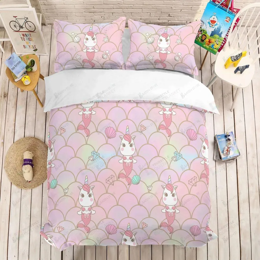 3D Cartoon Mermaid Pink Bed Sheets Duvet Cover Bedding Set Great Gifts For Birthday Christmas Thanksgiving