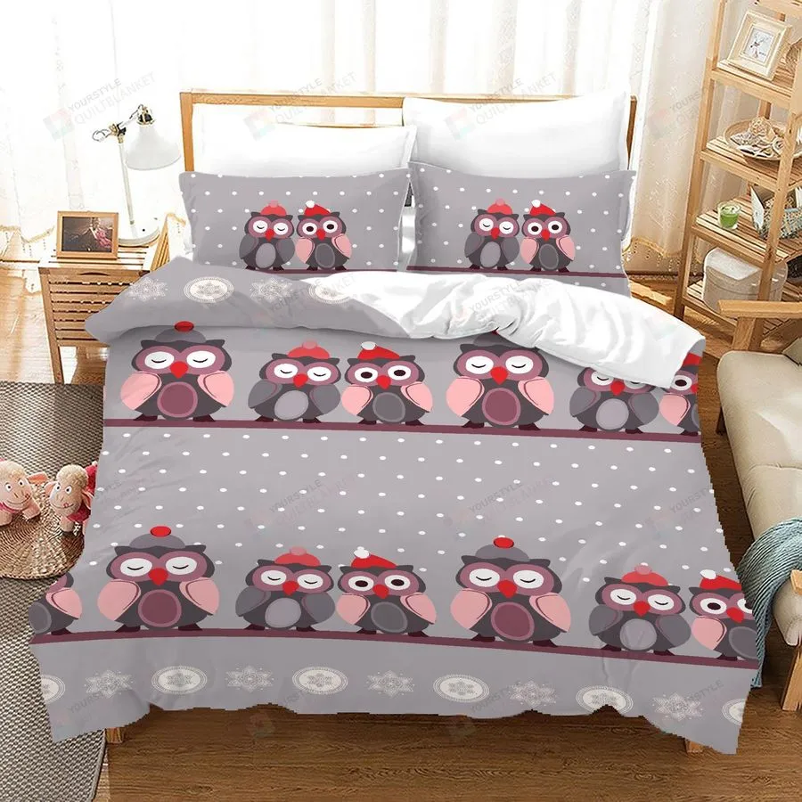 3D Cartoon Owl Grey Bed Sheets Duvet Cover Bedding Set