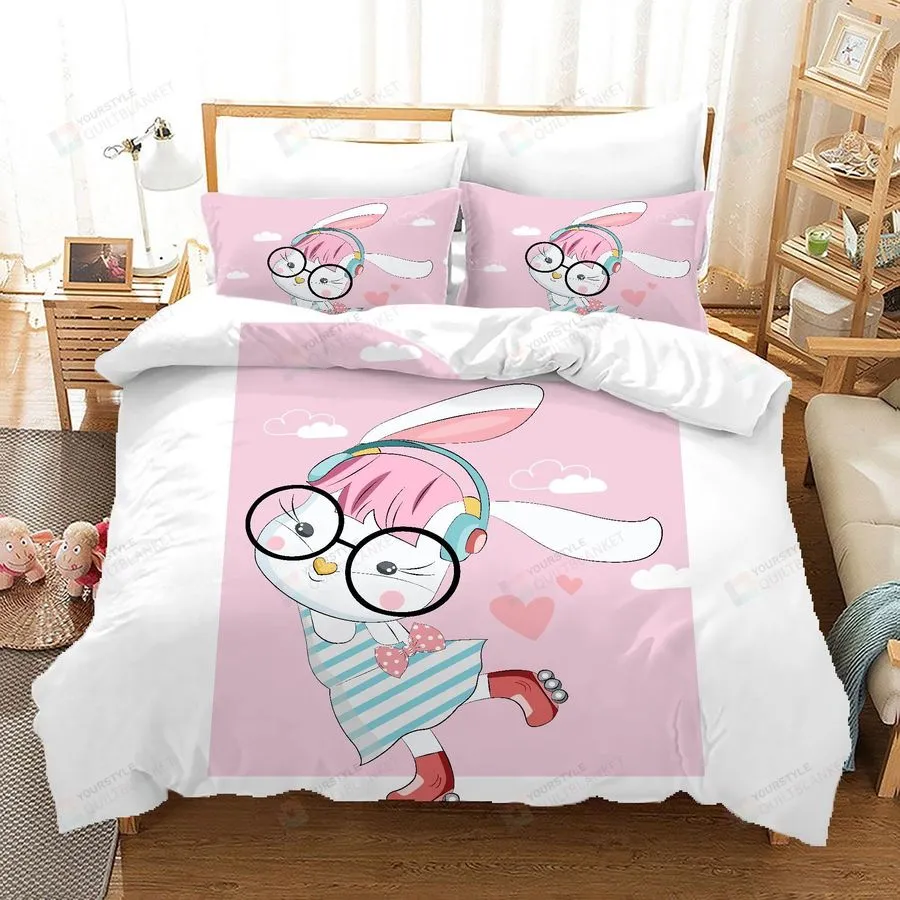 3D Cartoon Rabbit Pink Quilt Cover Set Bedding Set Duvet Cover Pillowcases A629 Lqh