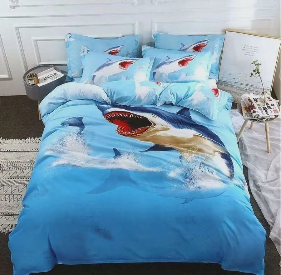 3D Cartoon Shark Bed Sheets Duvet Cover Bedding Sets