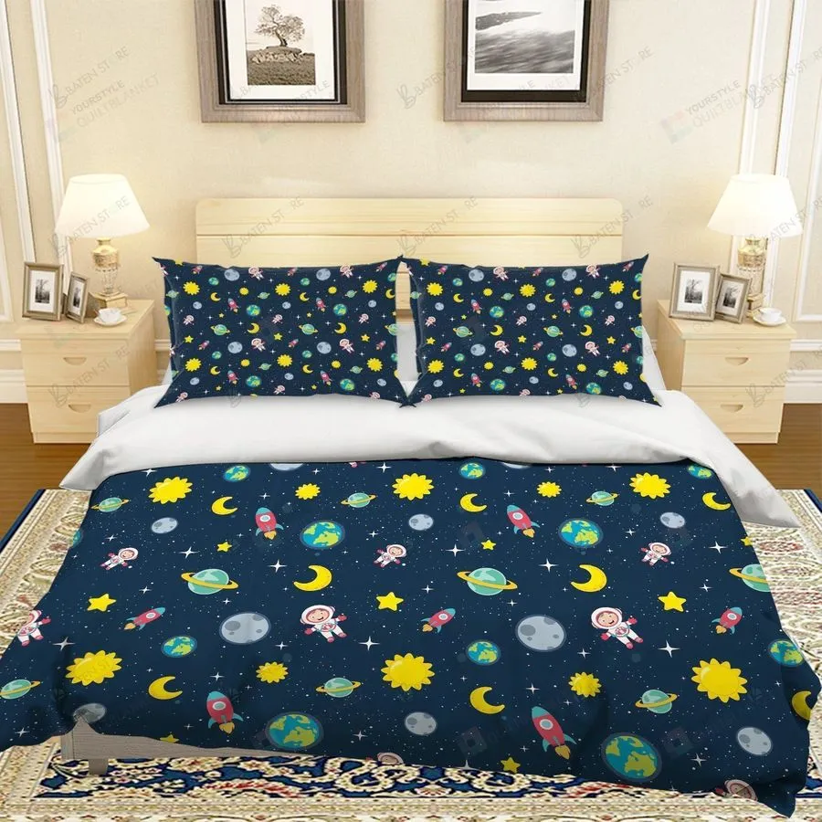 3D Cartoon Space Sun Moon Planet Bed Sheets Duvet Cover Bedding Set Great Gifts For Birthday Christmas Thanksgiving