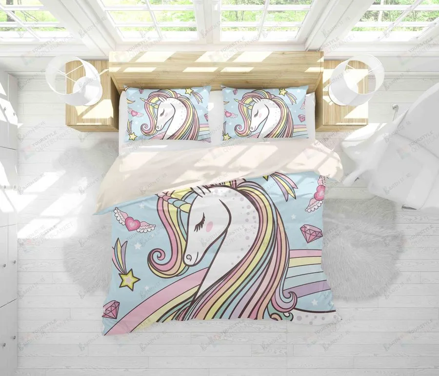 3D Cartoon Unicorn Bed Sheets Duvet Cover Bedding Set Great Gifts For Birthday Christmas Thanksgiving