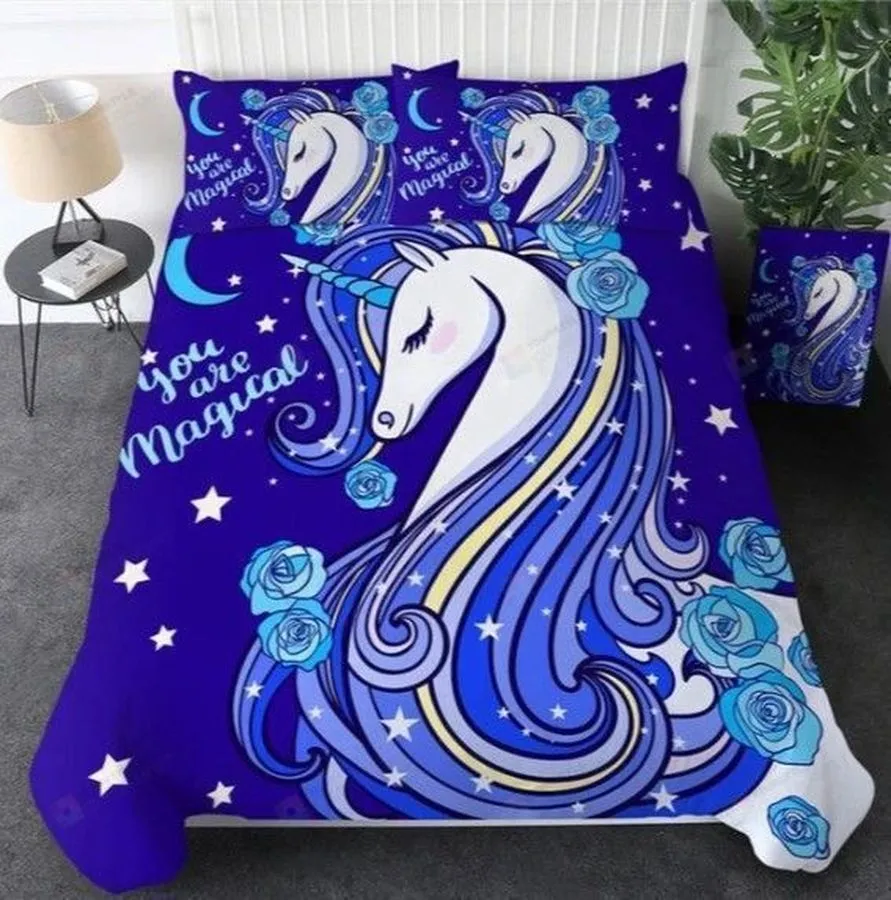 3D Cartoon Unicorn Floral Blue You Are Magical Cotton Bed Sheets Spread Comforter Duvet Cover Bedding Sets