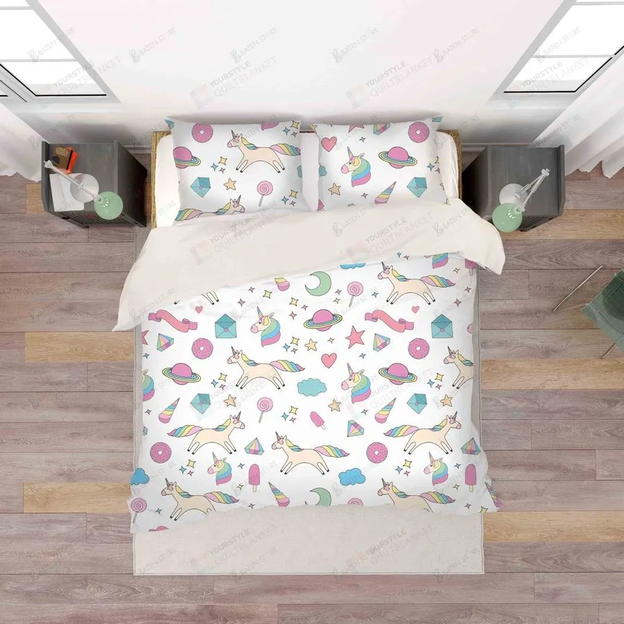 3D Color Cartoon Unicorn Pattern Bed Sheets Duvet Cover Bedding Set Great Gifts For Birthday Christmas Thanksgiving