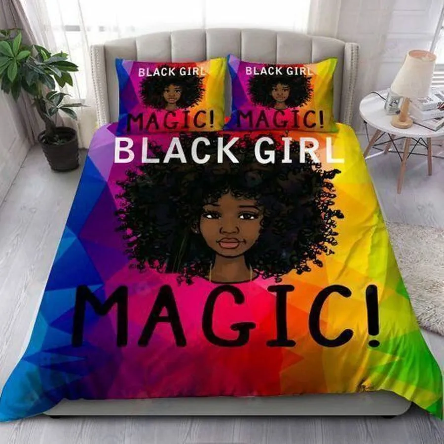 3D Colorful Black Girl Magic Cotton Bed Sheets Spread Comforter Duvet Cover Bedding Sets