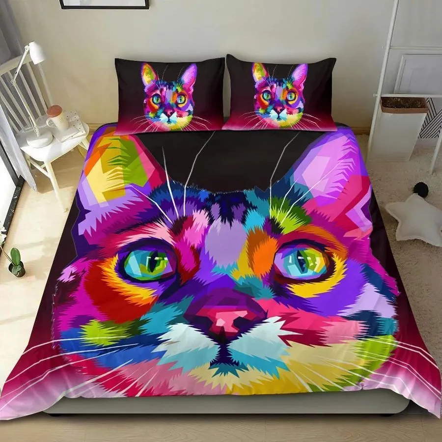 3D Colorful Cat Art Cotton Bed Sheets Spread Comforter Duvet Cover Bedding Sets