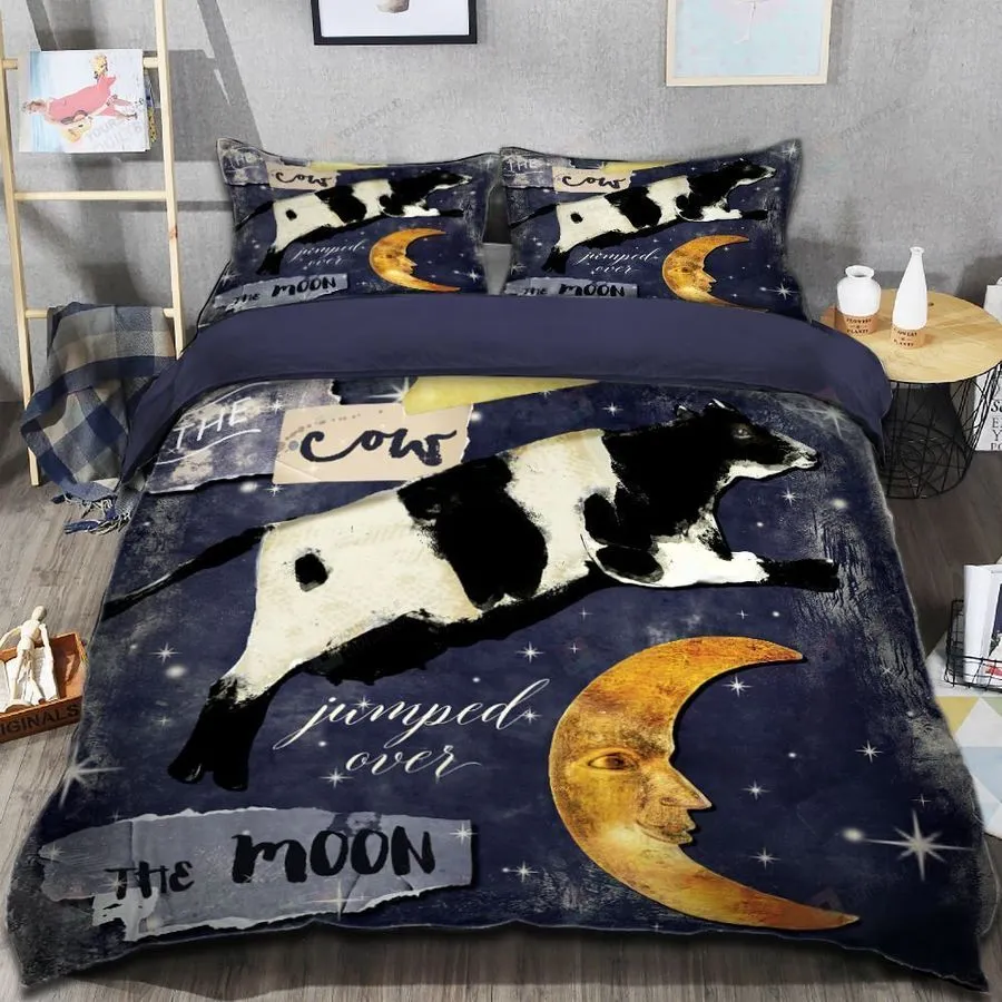 3D Cow Jumped Over The Moon Cotton Bed Sheets Spread Comforter Duvet Cover Bedding Sets