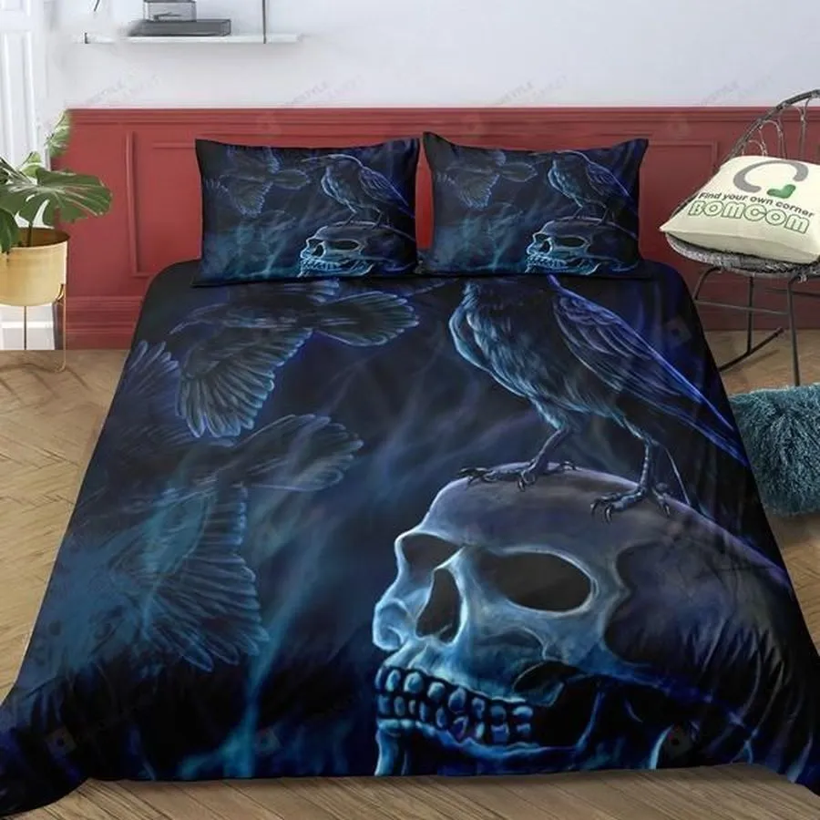 3D Crow And Skull Cotton Bed Sheets Spread Comforter Duvet Cover Bedding Sets